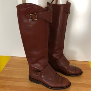 VTG Chanel Women' s Size 37.5 Leather  Interlocking CC Riding Boots Old Money
